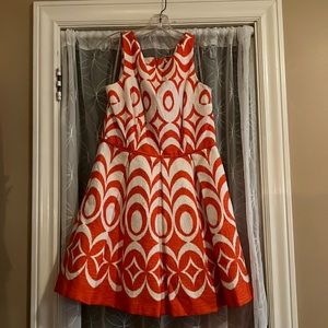 Orange and White Graphic Cocktail Dress